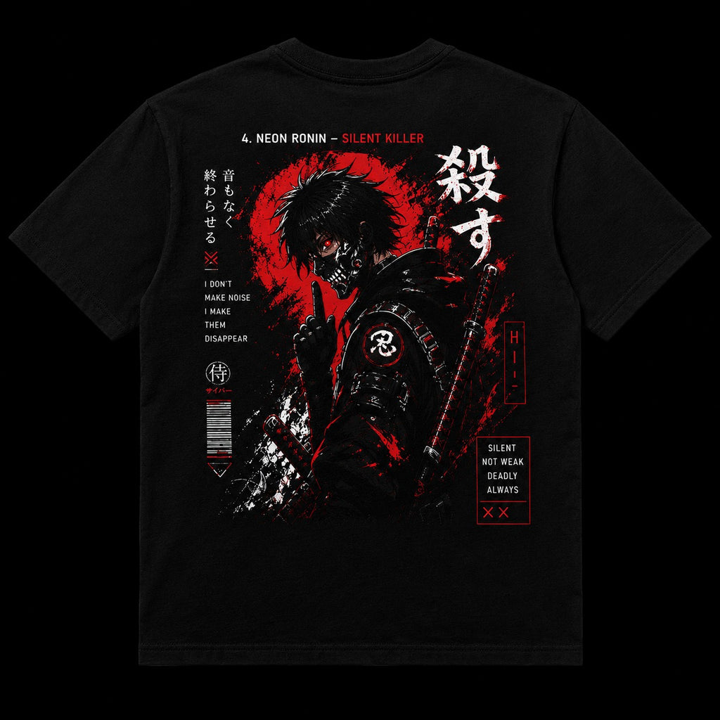 Black t-shirt with a graphic design of a warrior and text on a black background