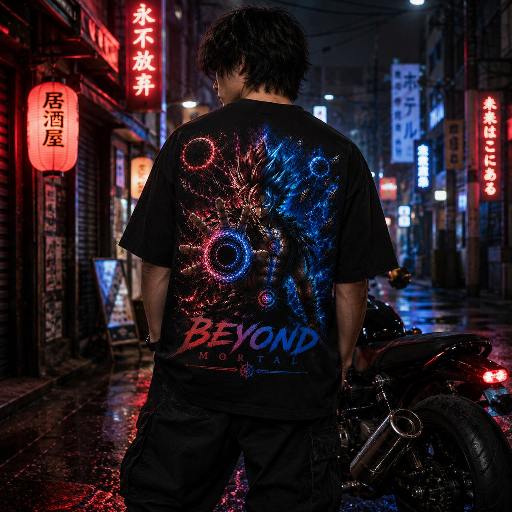 Close-up of premium 240 GSM heavyweight cotton fabric on MAVORA oversized T-shirt