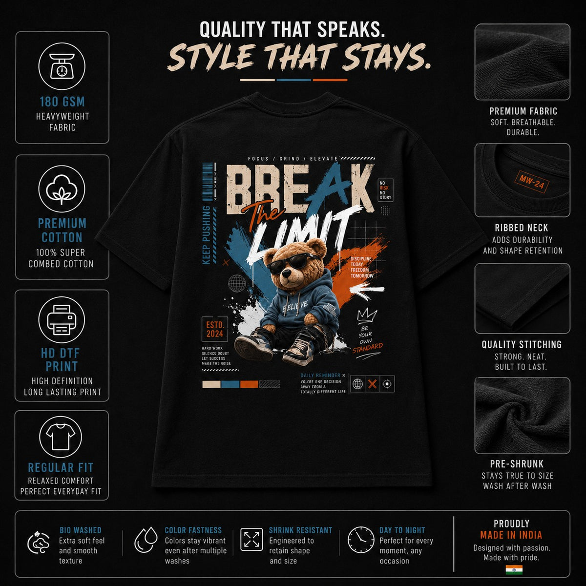Model wearing MAVORA Break The Limit regular-fit graphic T-shirt