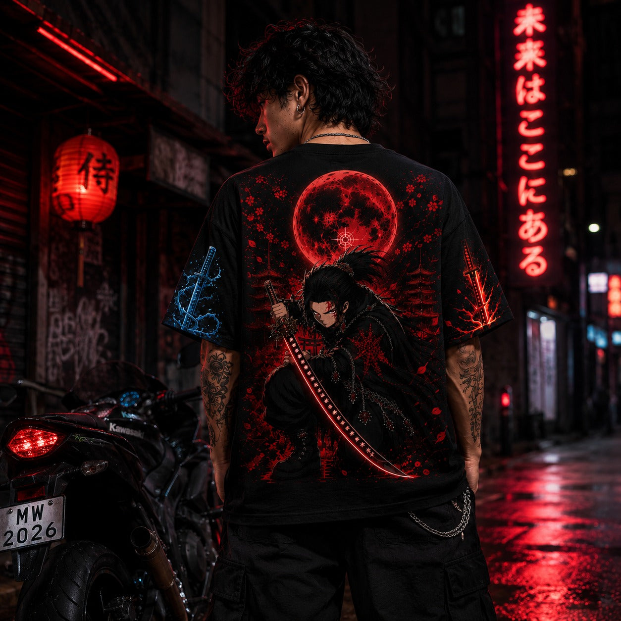Close-up of premium 240 GSM heavyweight cotton fabric on MAVORA anime T-shirt
