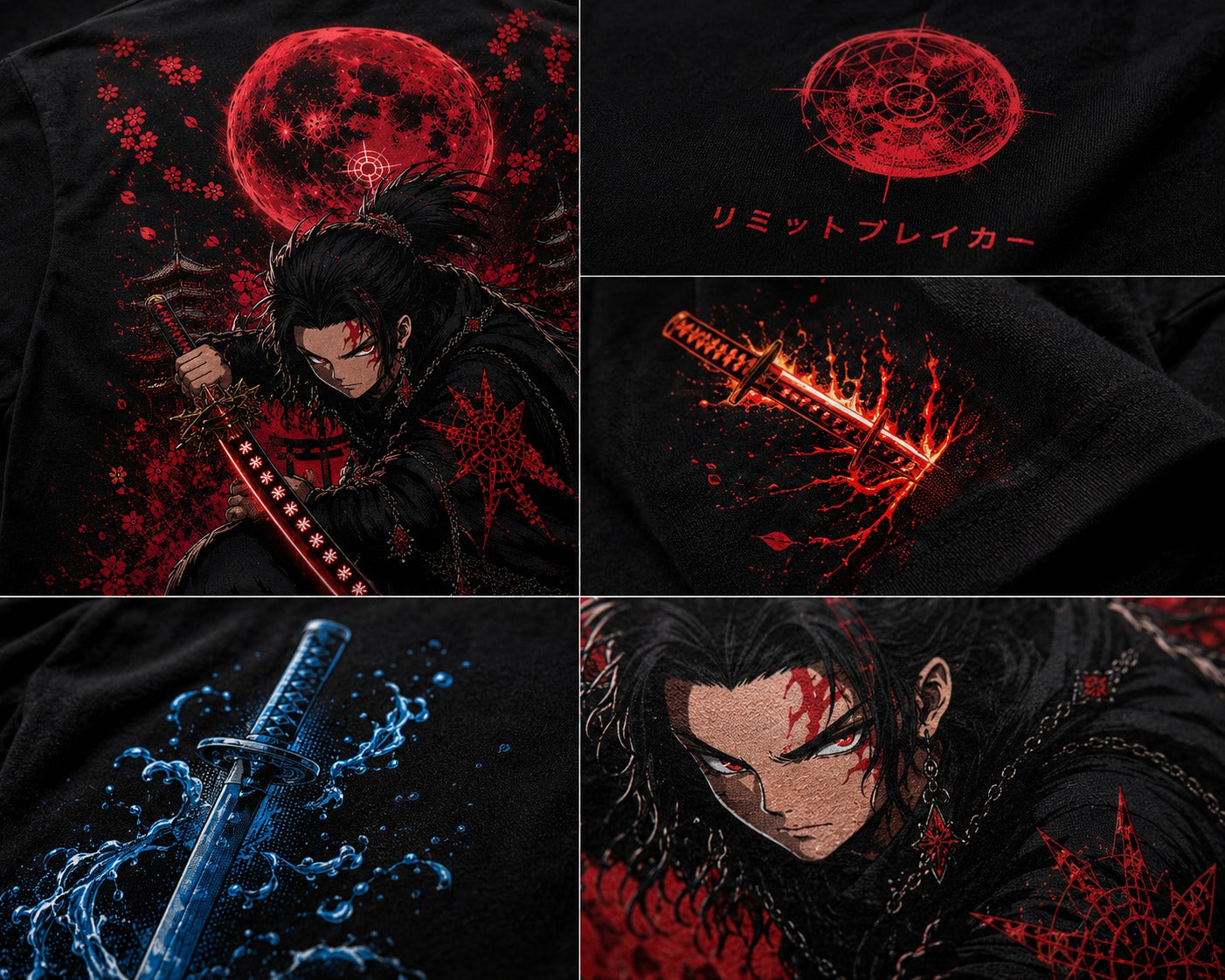 MAVORA Moonfall Blade black anime oversized T-shirt displayed in flat-lay view