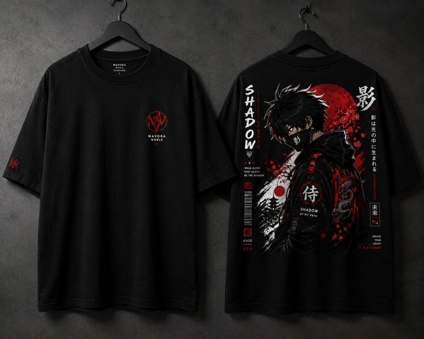 Black t-shirt with a graphic design on a dark background