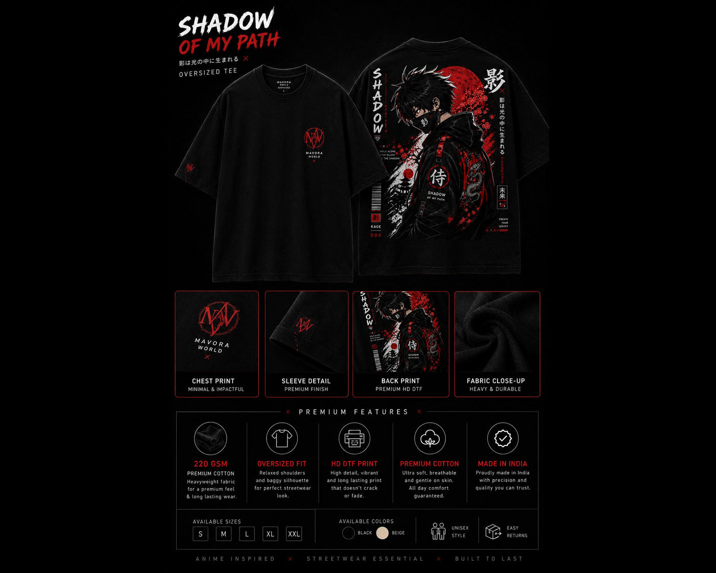 Black t-shirt with graphic design and text 'Shadow of My Path' on a black background