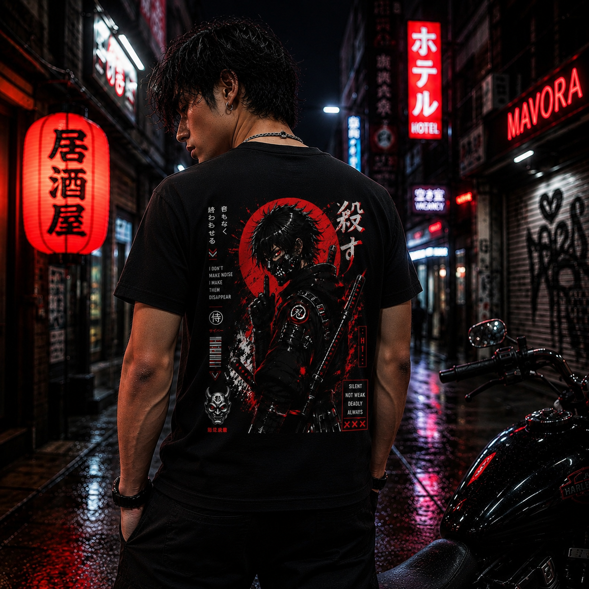 Close-up of premium 180 GSM cotton fabric on MAVORA Silent Killer T-shirt