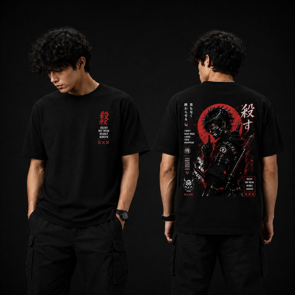 MAVORA Silent Killer black regular-fit T-shirt with ninja graphic back print