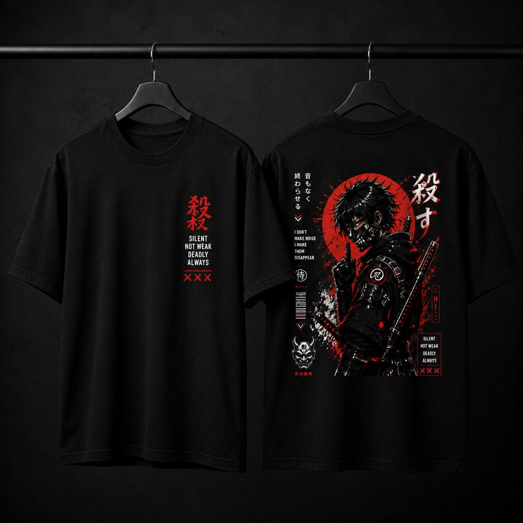 Front and back view of MAVORA Silent Killer regular-fit graphic T-shirt
