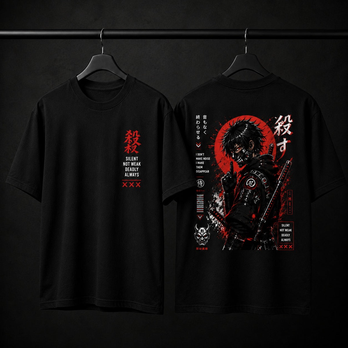 Front and back view of MAVORA Silent Killer regular-fit graphic T-shirt