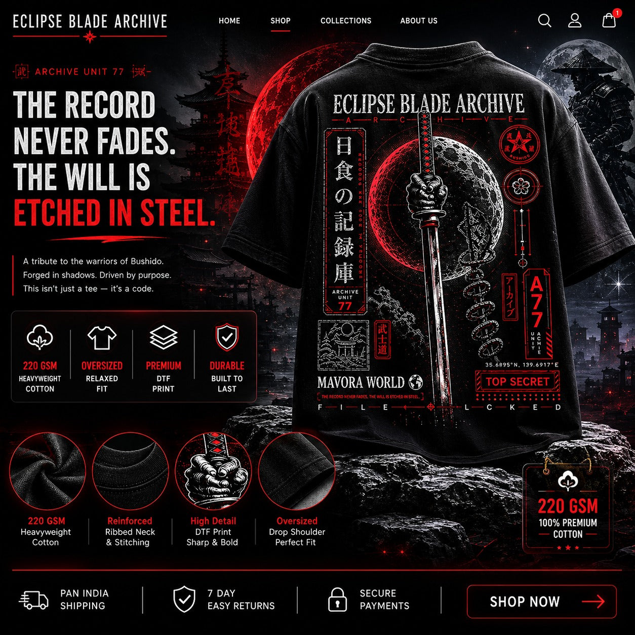 Eclipse Blade Archive t-shirt with detailed design and text on a dark background