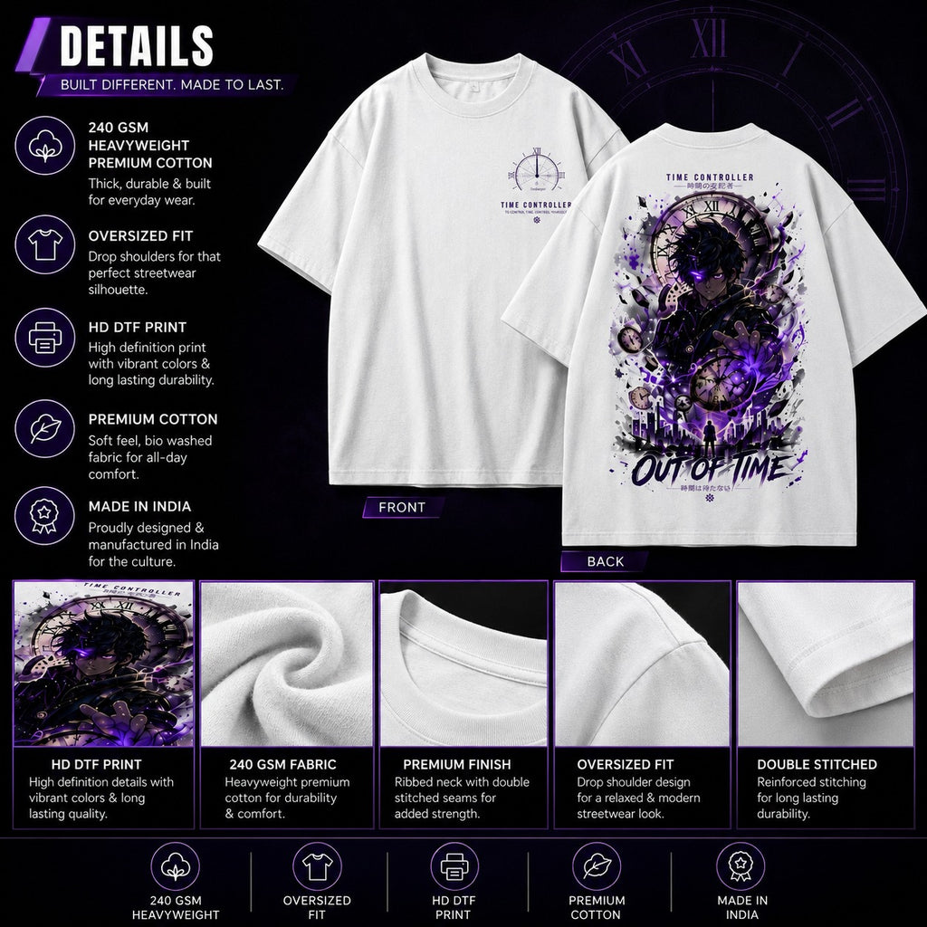 White t-shirt with graphic design on front and back, featuring text and a silhouette.