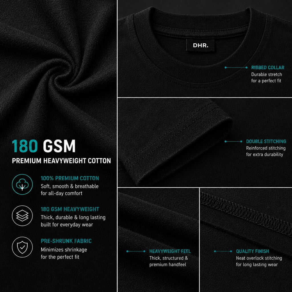 Black t-shirt with fabric and feature details on a dark background